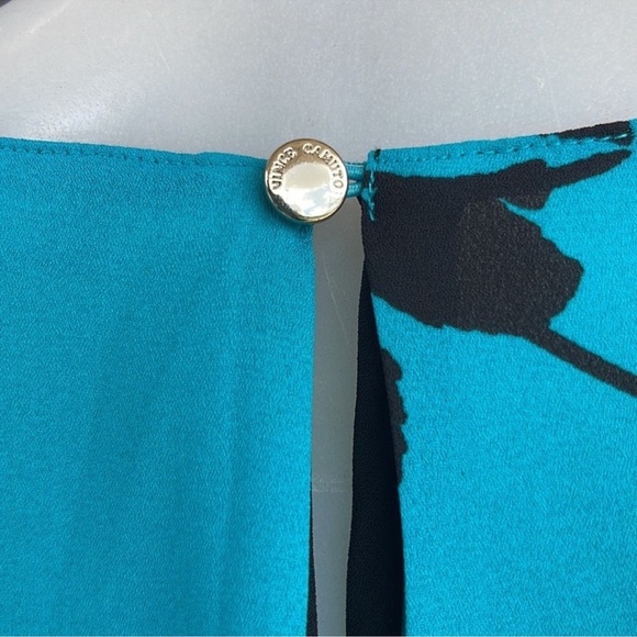 Vince Camuto Teal and Black Leaf Print Blouse Size S - Picture 7 of 10